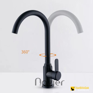 Vòi Chén Nóng Lạnh Thân Uốn Tròn Đồng Thau Sơn Tĩnh Điện Đen  Navier NV-206D