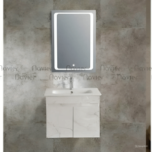 Bộ Tủ Chậu Lavabo PVC Đá Trắng Kèm Gương LED Navier NV-520T