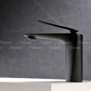Vòi lavabo nóng lạnh đồng thau sơn đen Navier NV-719