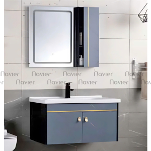 Bộ Tủ Chậu Lavabo Liền Gương Gỗ Polywood Navier Cao Cấp NV-484 