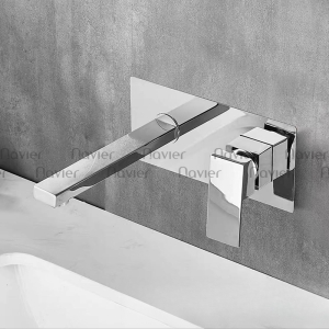 Vòi lavabo âm tường nóng lạnh vuông mạ Crom Navier NV-709