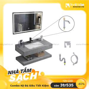 Combo Kệ Đá 2 Tầng Xám Vân Mây Lavabo Âm Siêu Tiết Kiệm Navier CBKD07
