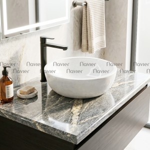 Chậu Lavabo Đá Tự Nhiên Trắng Tròn Dày Cao Cấp Navier NV-BST34A