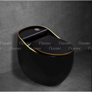 Siêu Sale Thanh Lý Bồn Cầu Trứng Đen Viền Vàng Cao Cấp Navier NV-1011D