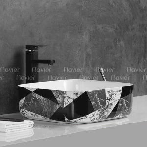 Chậu lavabo đặt bàn họa tiết đen vuông cao cấp Navier NV-424